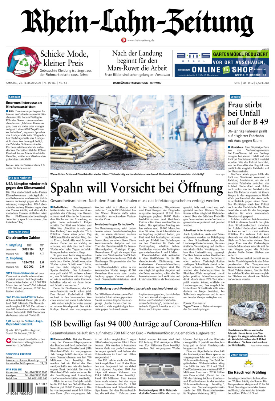 Rhein-Lahn-Zeitung Diez (Archiv) vom Samstag, 20.02.2021