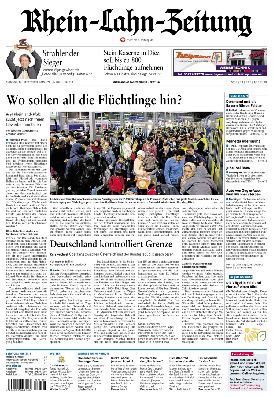 Rhein-Lahn-Zeitung Diez (Archiv) vom Montag, 14.09.2015