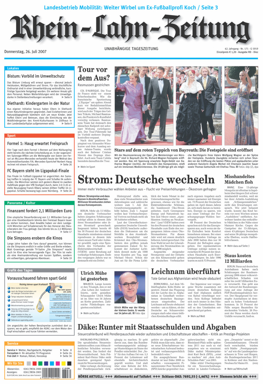Rhein-Lahn-Zeitung Diez (Archiv) vom Donnerstag, 26.07.2007