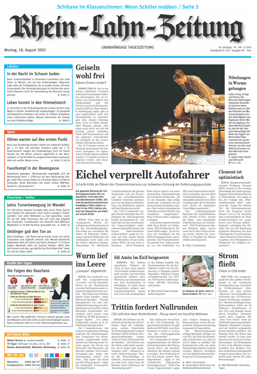 Rhein-Lahn-Zeitung Diez (Archiv) vom Montag, 18.08.2003
