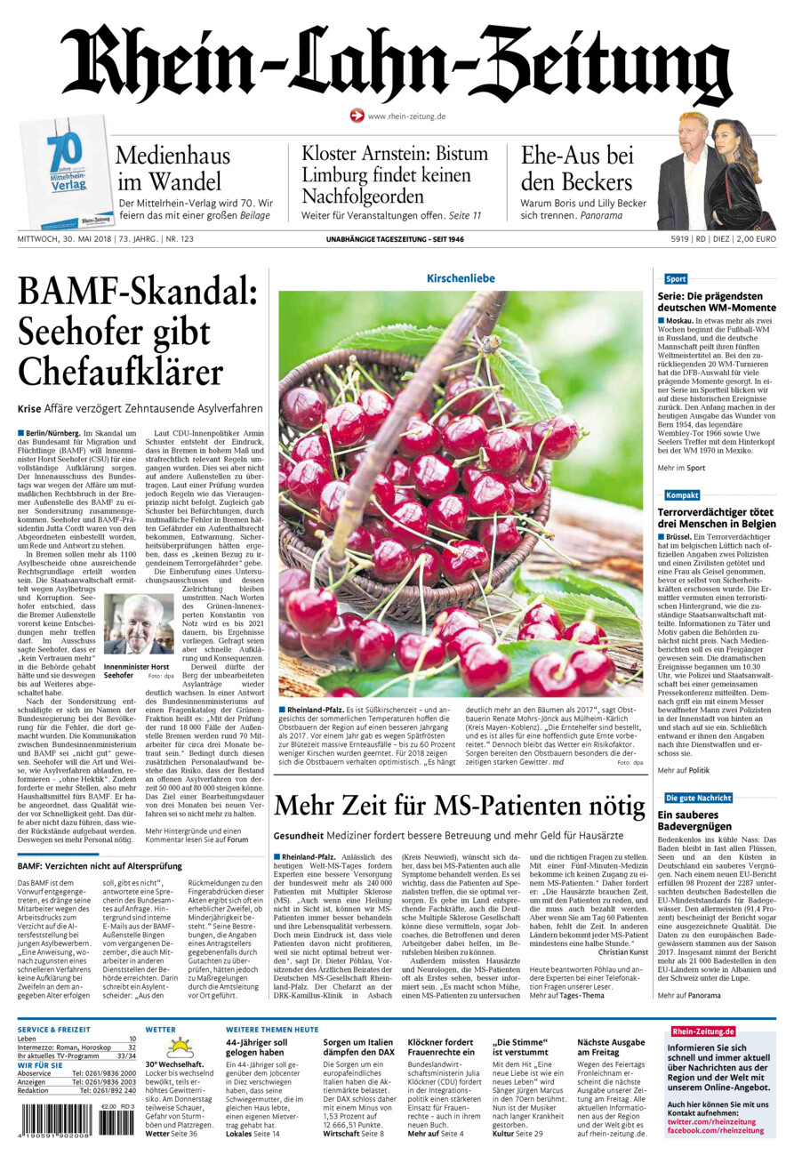 Rhein-Lahn-Zeitung Diez (Archiv) vom Mittwoch, 30.05.2018