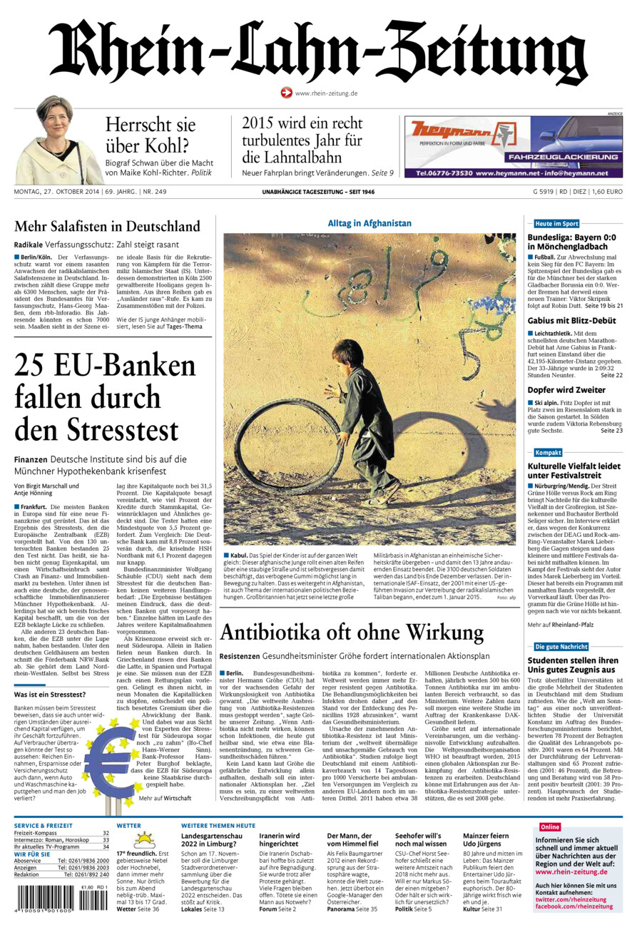 Rhein-Lahn-Zeitung Diez (Archiv) vom Montag, 27.10.2014