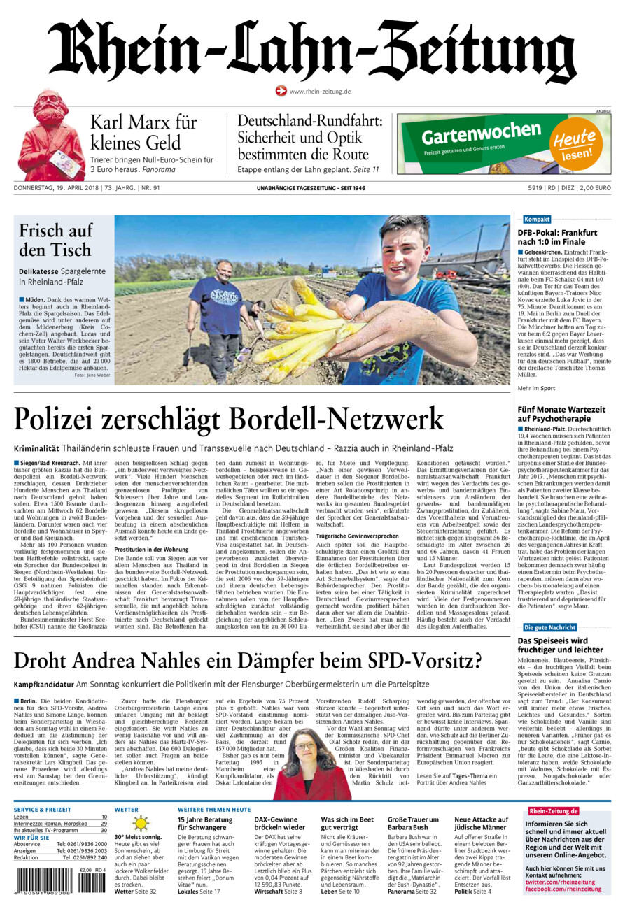 Rhein-Lahn-Zeitung Diez (Archiv) vom Donnerstag, 19.04.2018