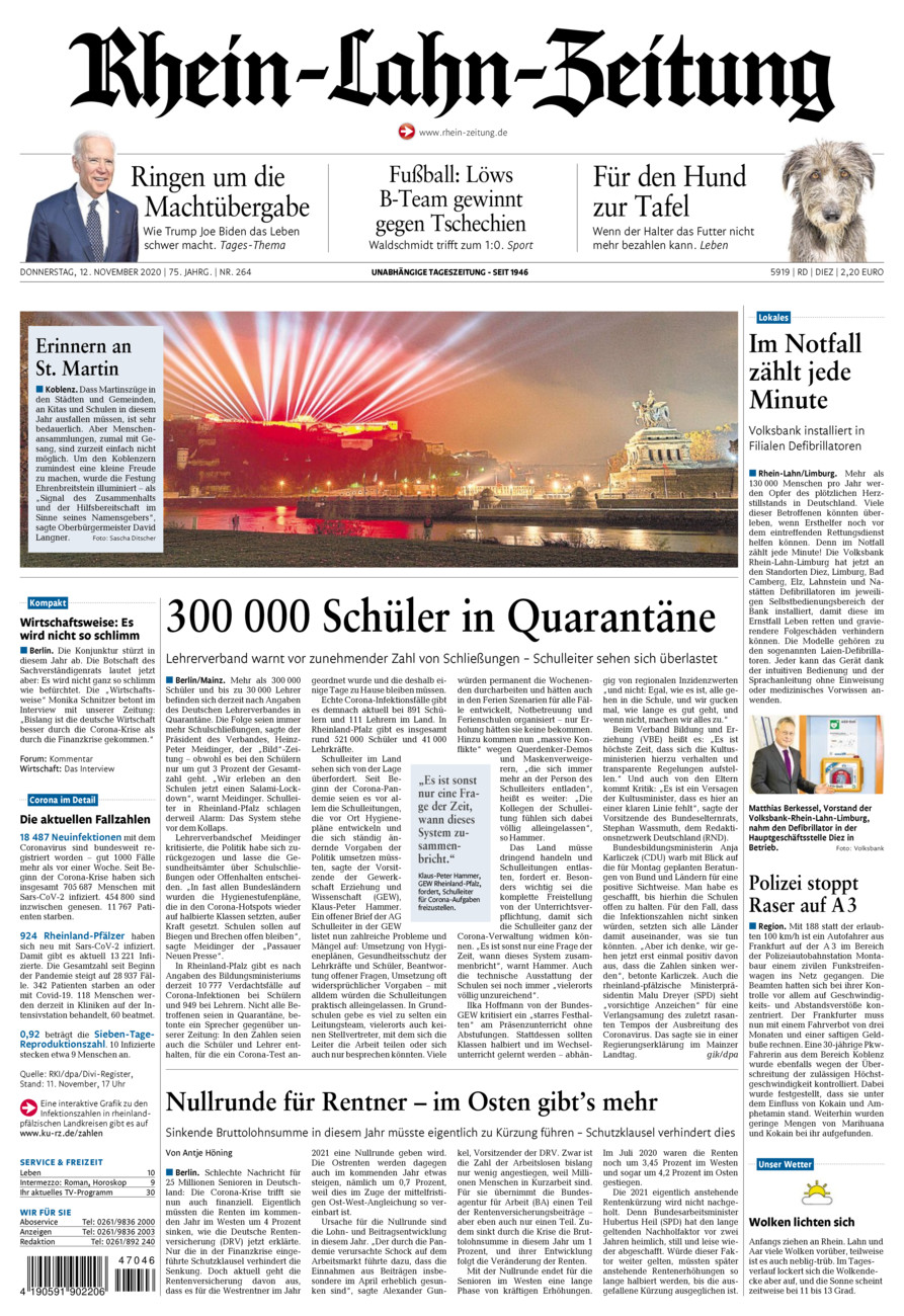 Rhein-Lahn-Zeitung Diez (Archiv) vom Donnerstag, 12.11.2020