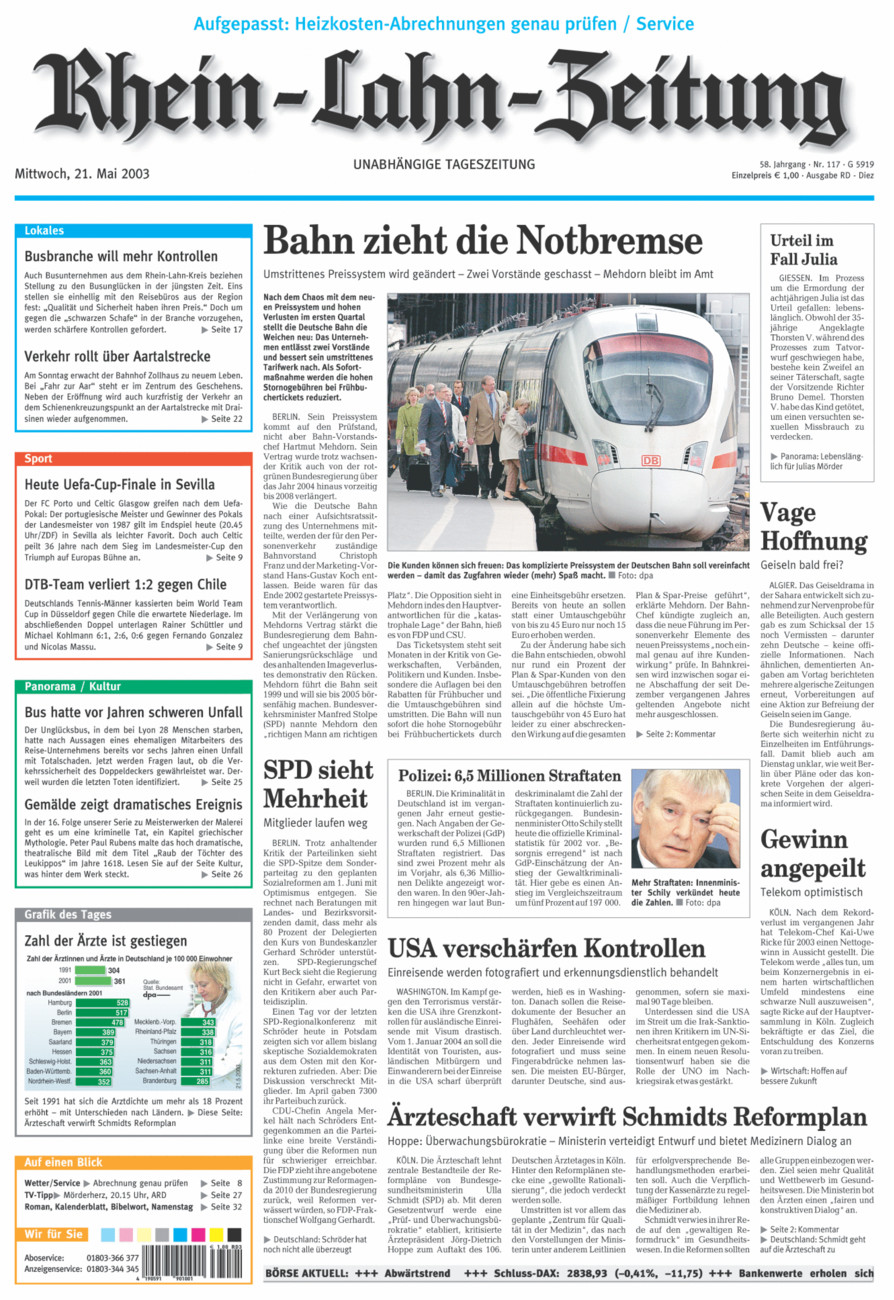 Rhein-Lahn-Zeitung Diez (Archiv) vom Mittwoch, 21.05.2003