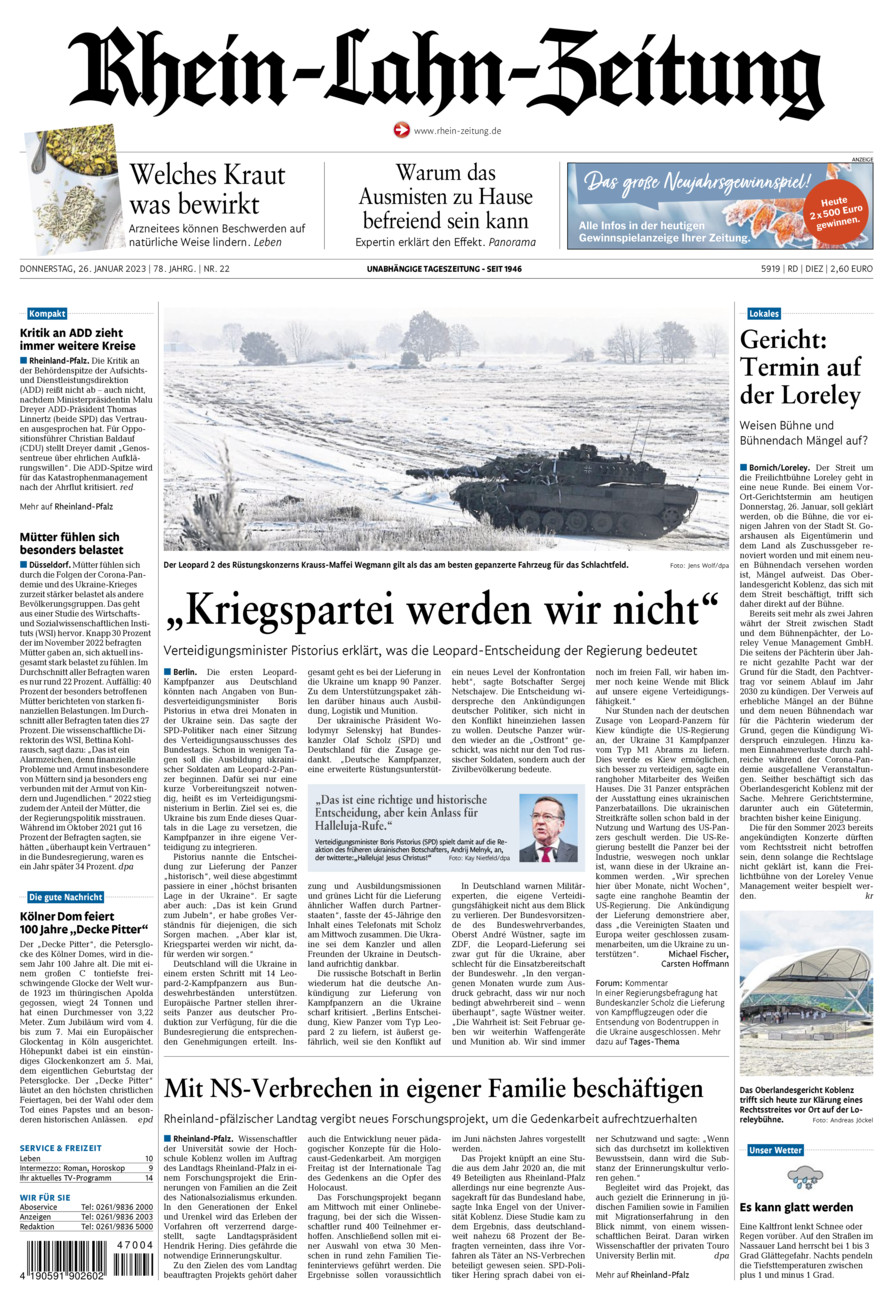Rhein-Lahn-Zeitung Diez (Archiv) vom Donnerstag, 26.01.2023