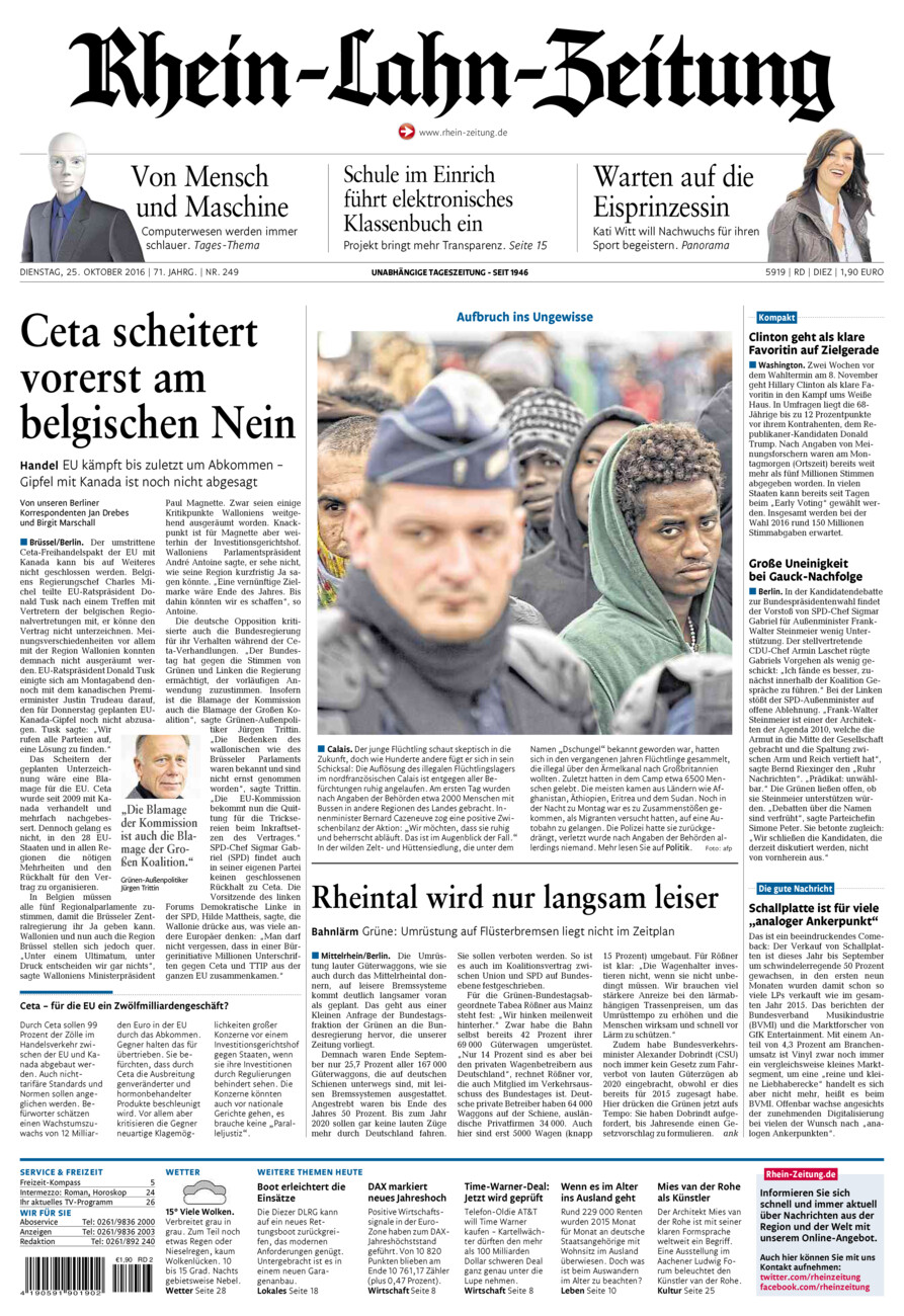 Rhein-Lahn-Zeitung Diez (Archiv) vom Dienstag, 25.10.2016