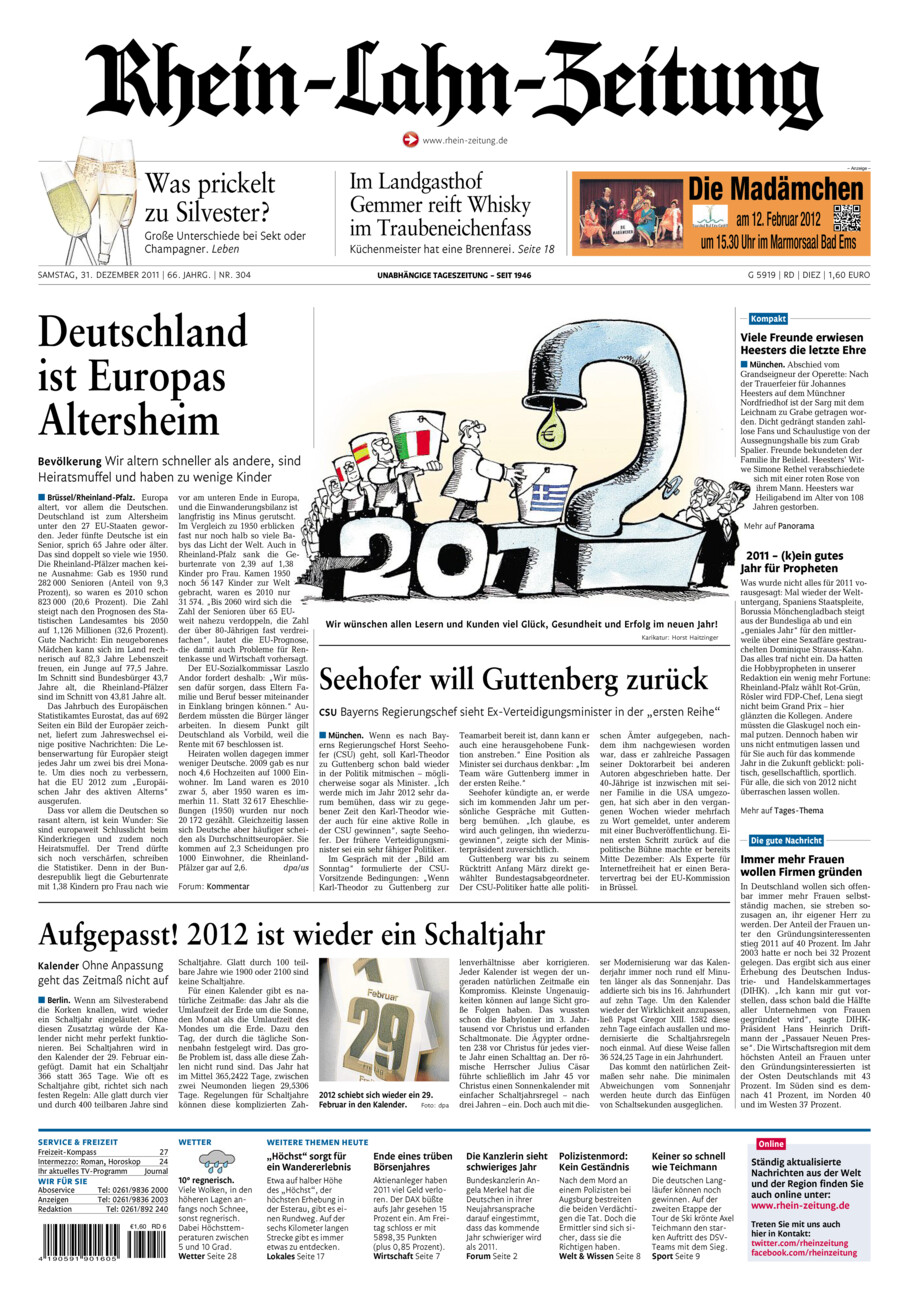 Rhein-Lahn-Zeitung Diez (Archiv) vom Samstag, 31.12.2011