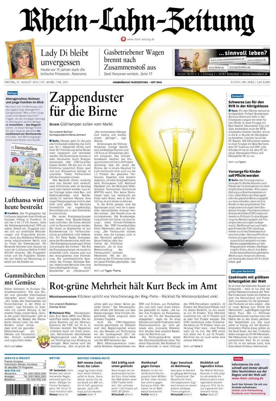 Rhein-Lahn-Zeitung Diez (Archiv) vom Freitag, 31.08.2012
