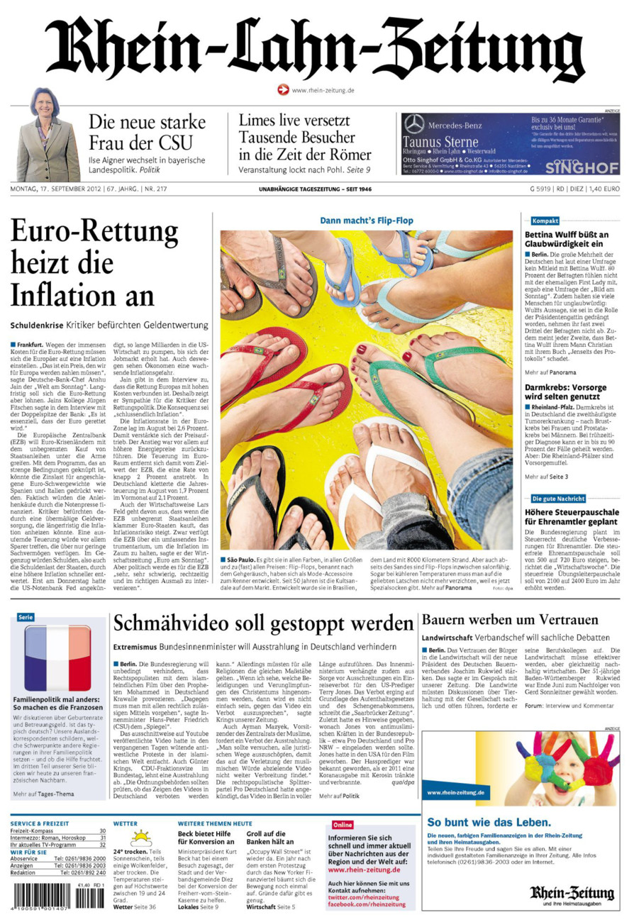 Rhein-Lahn-Zeitung Diez (Archiv) vom Montag, 17.09.2012
