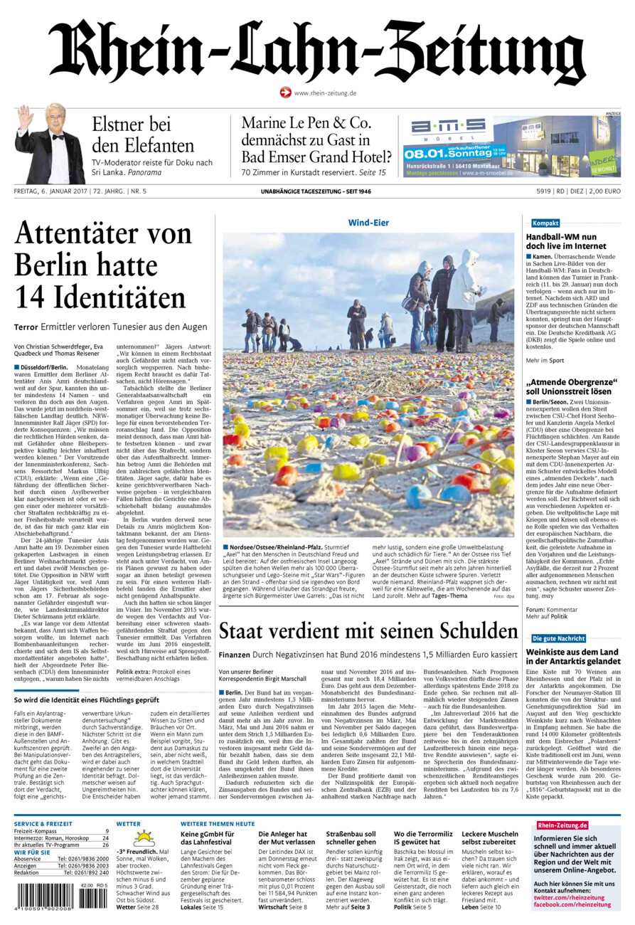 Rhein-Lahn-Zeitung Diez (Archiv) vom Freitag, 06.01.2017