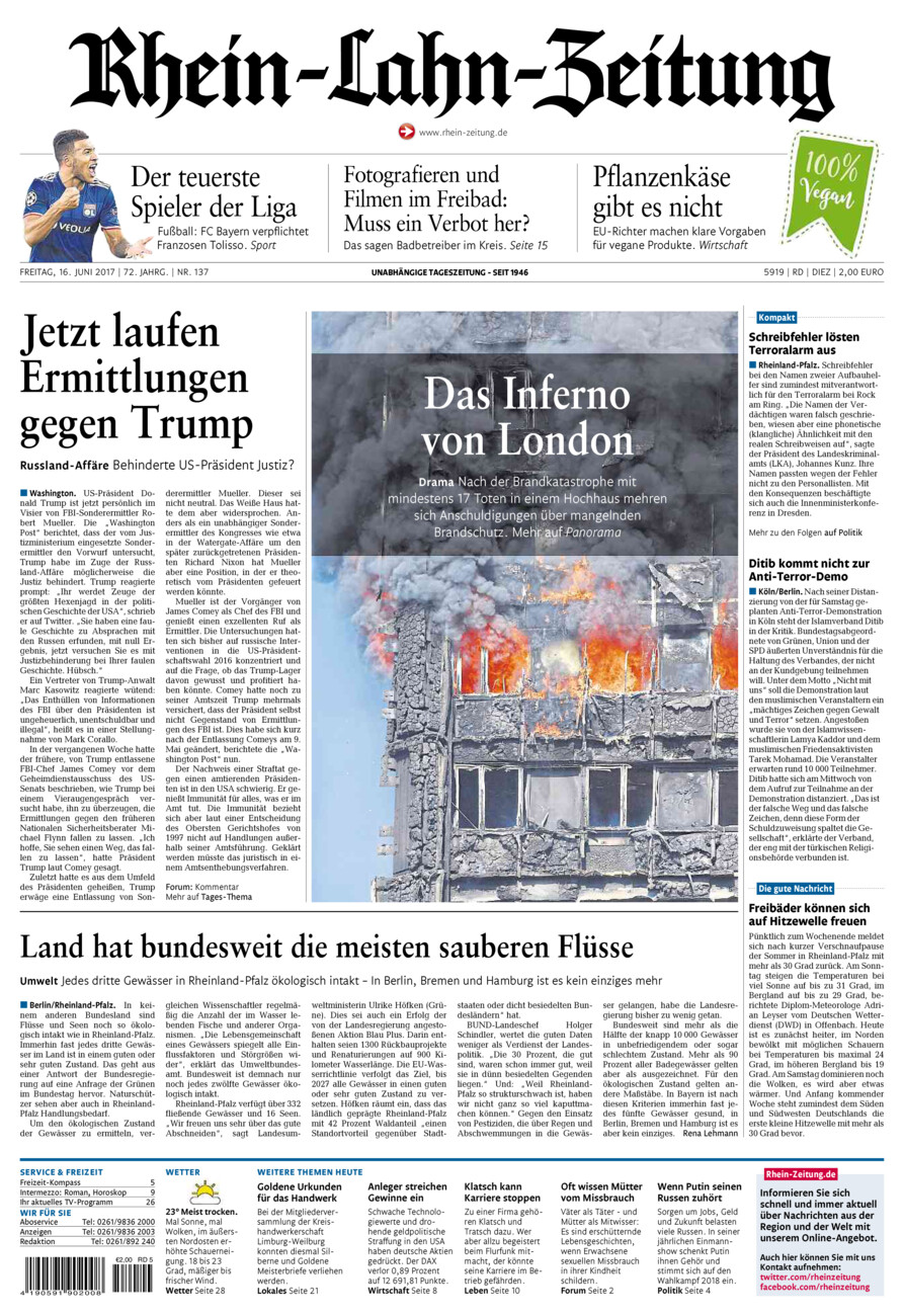 Rhein-Lahn-Zeitung Diez (Archiv) vom Freitag, 16.06.2017