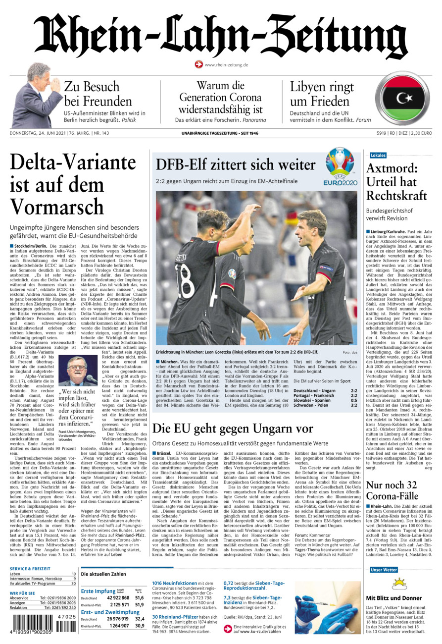 Rhein-Lahn-Zeitung Diez (Archiv) vom Donnerstag, 24.06.2021