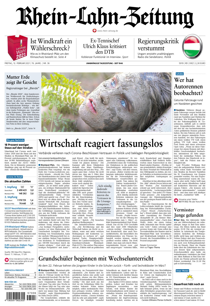 Rhein-Lahn-Zeitung Diez (Archiv) vom Freitag, 12.02.2021