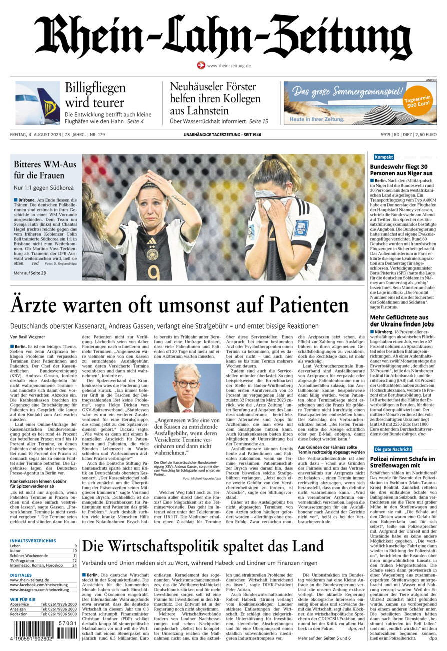 Rhein-Lahn-Zeitung Diez (Archiv) vom Freitag, 04.08.2023