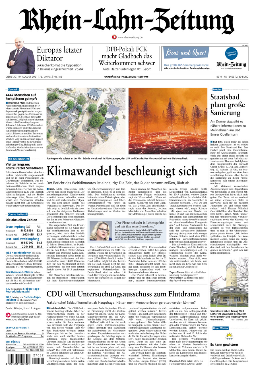 Rhein-Lahn-Zeitung Diez (Archiv) vom Dienstag, 10.08.2021