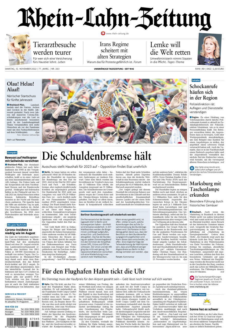 Rhein-Lahn-Zeitung Diez (Archiv) vom Samstag, 12.11.2022