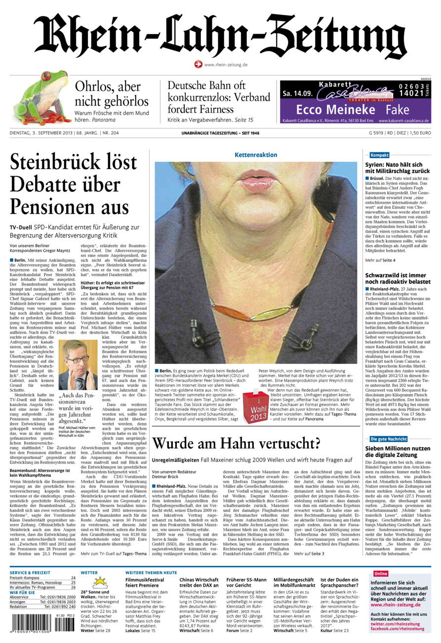 Rhein-Lahn-Zeitung Diez (Archiv) vom Dienstag, 03.09.2013