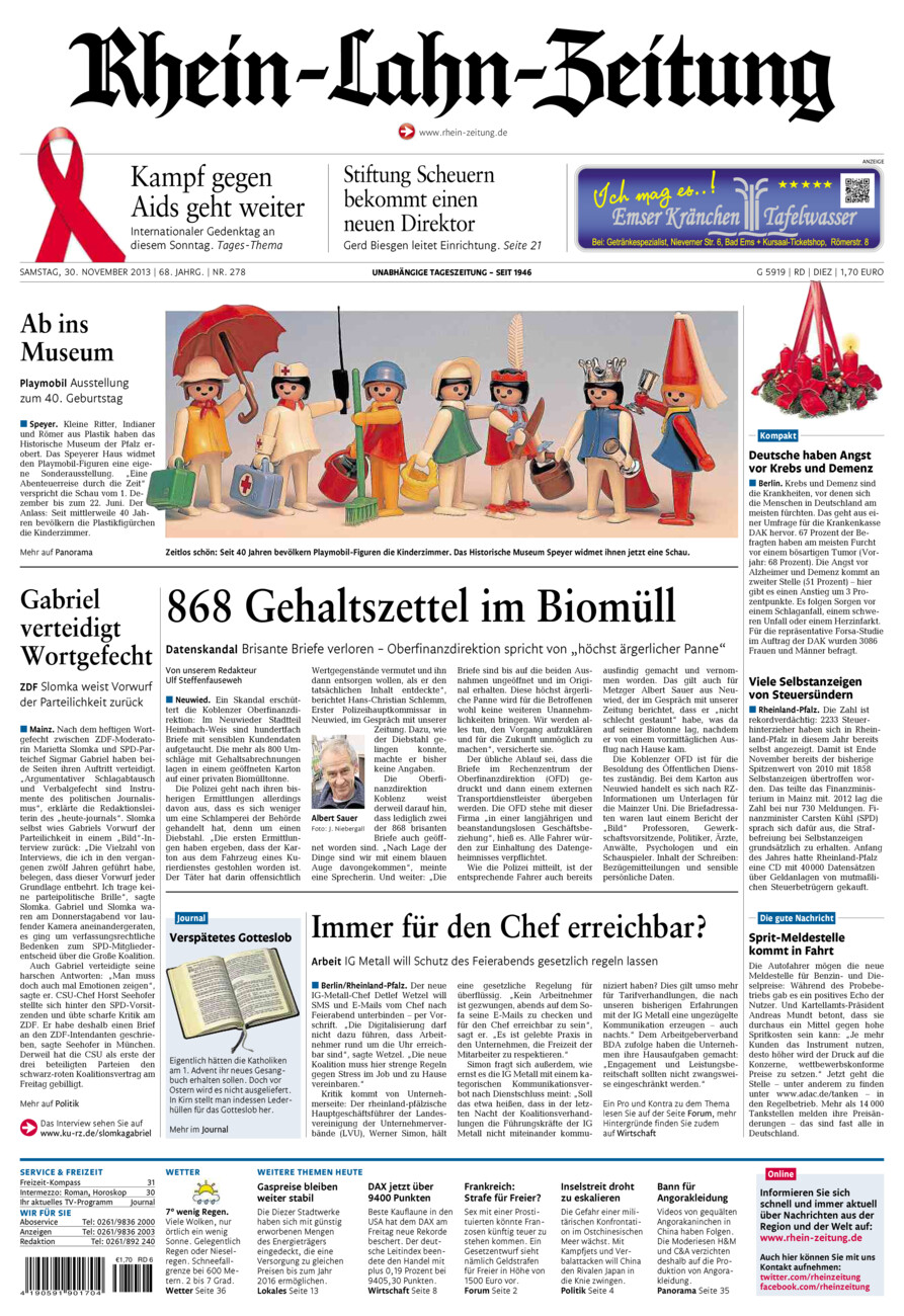 Rhein-Lahn-Zeitung Diez (Archiv) vom Samstag, 30.11.2013