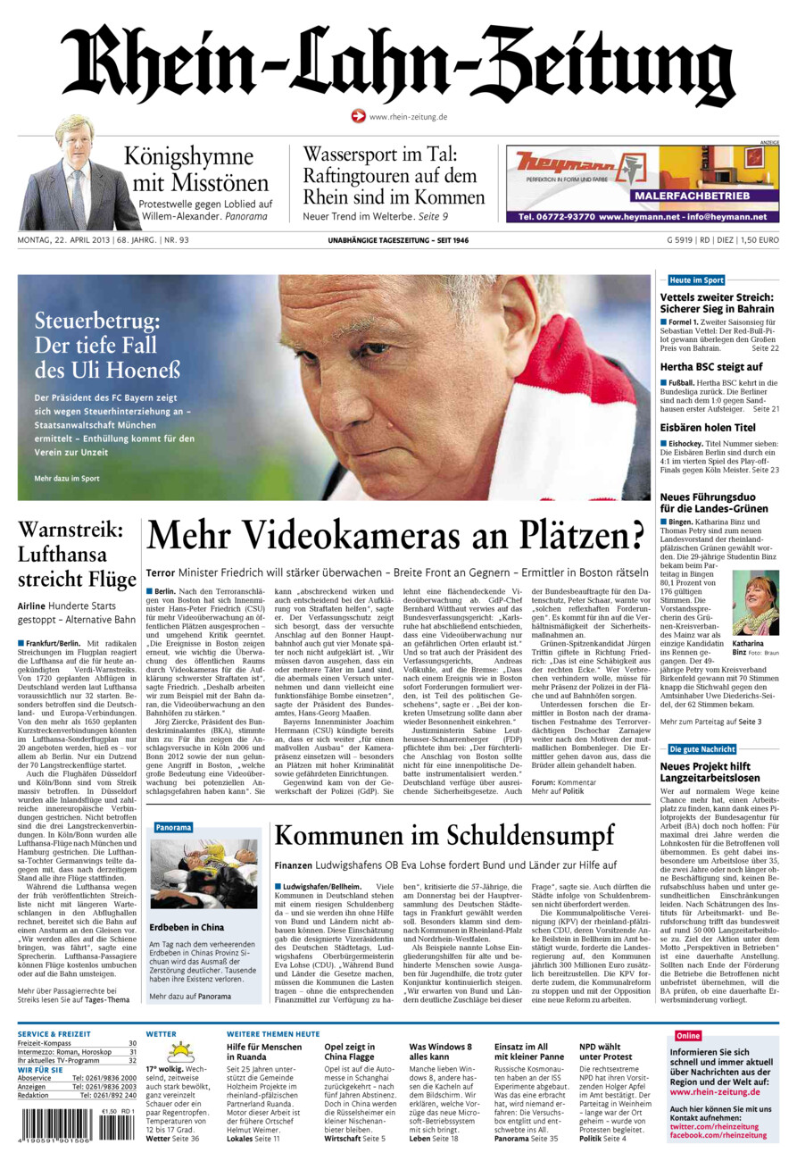 Rhein-Lahn-Zeitung Diez (Archiv) vom Montag, 22.04.2013