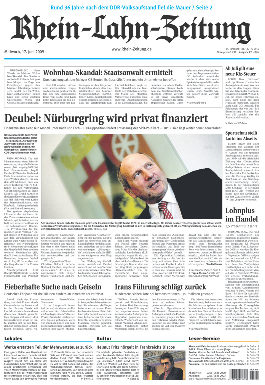 Rhein-Lahn-Zeitung Diez (Archiv) vom Mittwoch, 17.06.2009