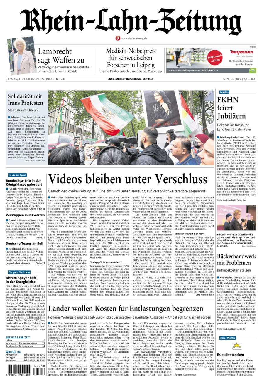Rhein-Lahn-Zeitung Diez (Archiv) vom Dienstag, 04.10.2022