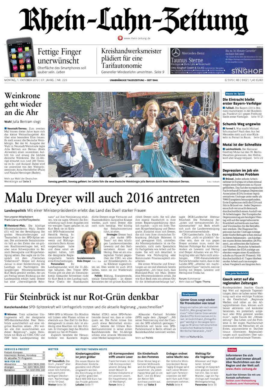 Rhein-Lahn-Zeitung Diez (Archiv) vom Montag, 01.10.2012