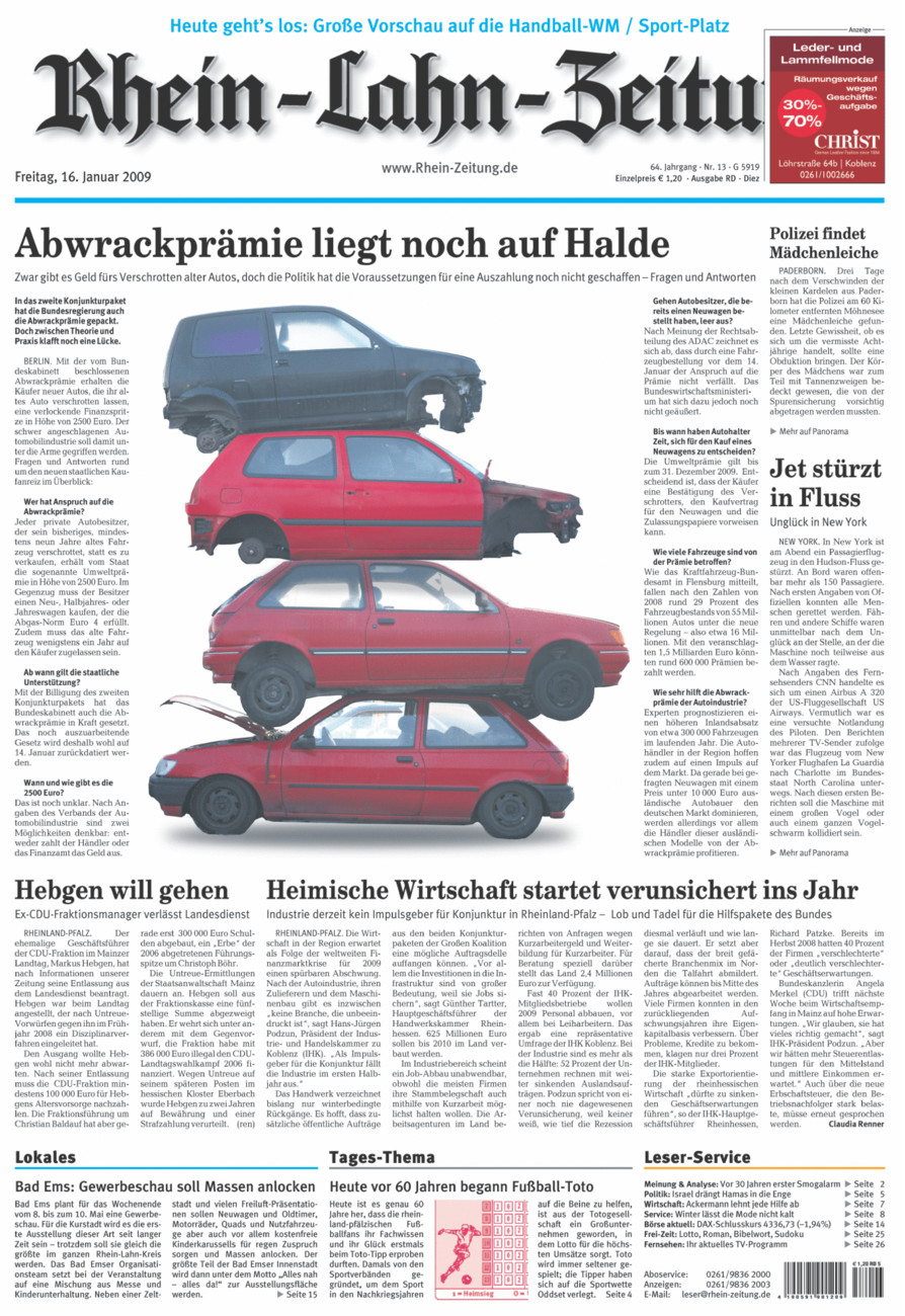 Rhein-Lahn-Zeitung Diez (Archiv) vom Freitag, 16.01.2009