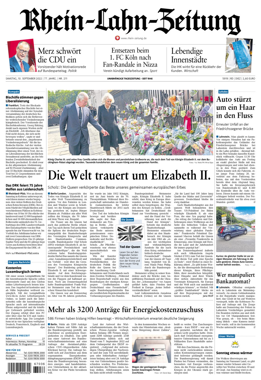 Rhein-Lahn-Zeitung Diez (Archiv) vom Samstag, 10.09.2022