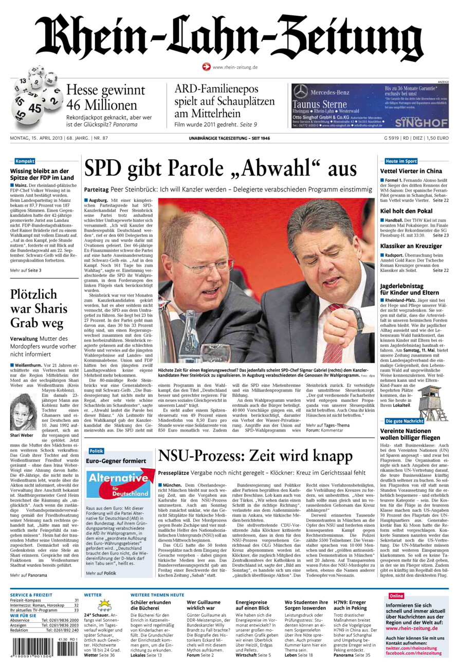 Rhein-Lahn-Zeitung Diez (Archiv) vom Montag, 15.04.2013