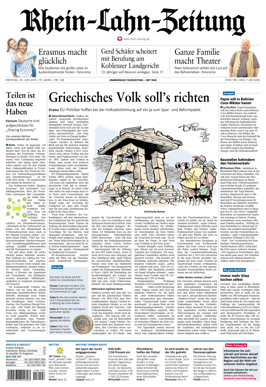 Rhein-Lahn-Zeitung Diez (Archiv) vom Dienstag, 30.06.2015