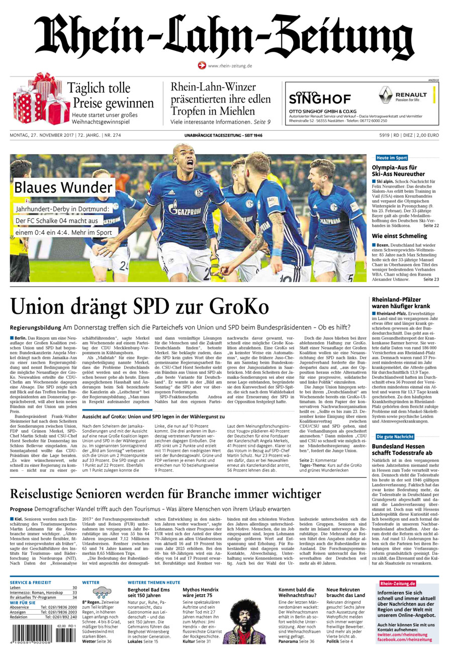 Rhein-Lahn-Zeitung Diez (Archiv) vom Montag, 27.11.2017