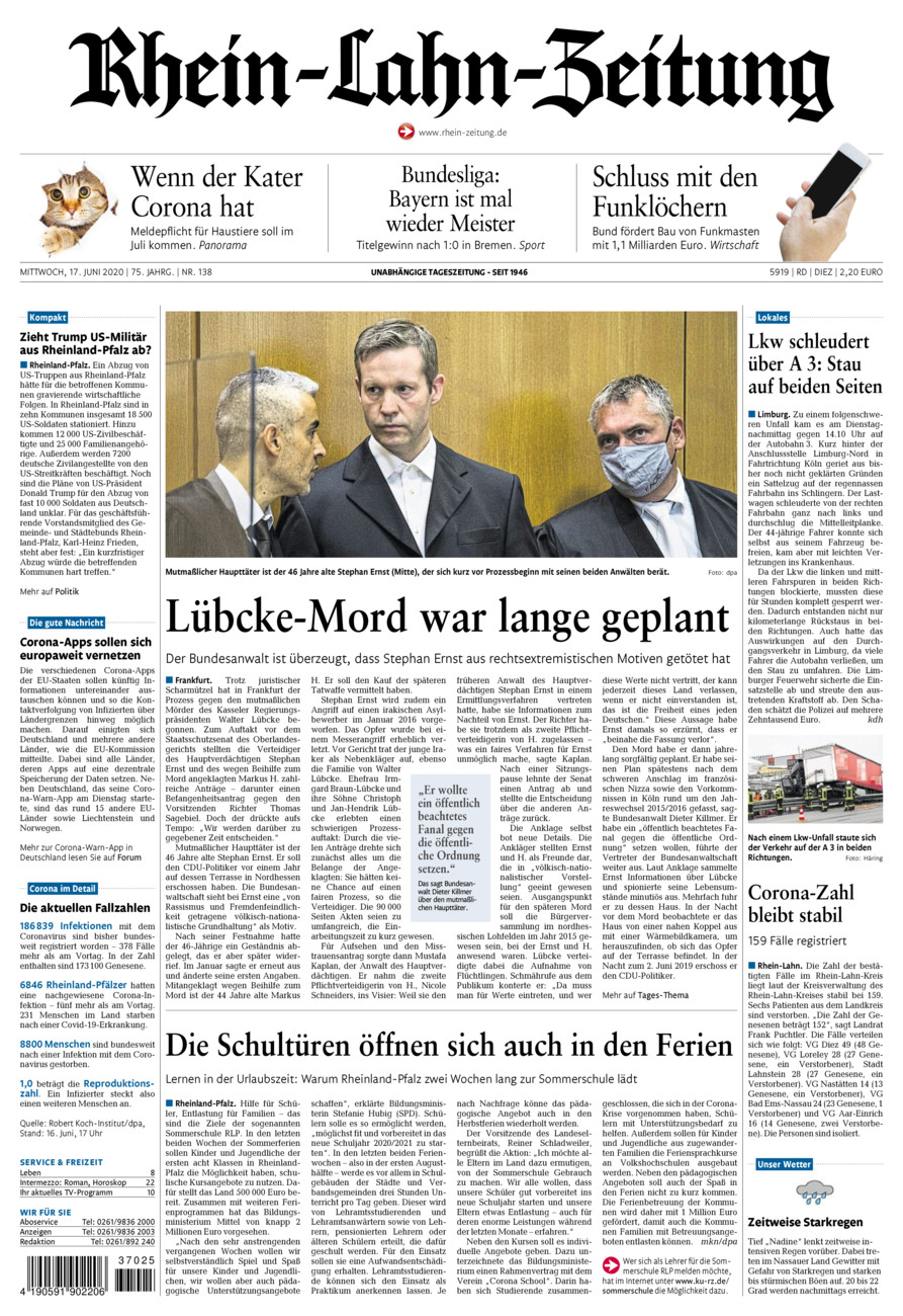Rhein-Lahn-Zeitung Diez (Archiv) vom Mittwoch, 17.06.2020