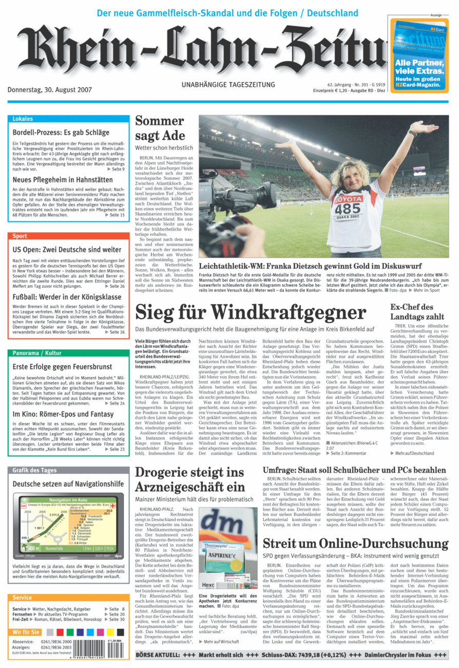 Rhein-Lahn-Zeitung Diez (Archiv) vom Donnerstag, 30.08.2007