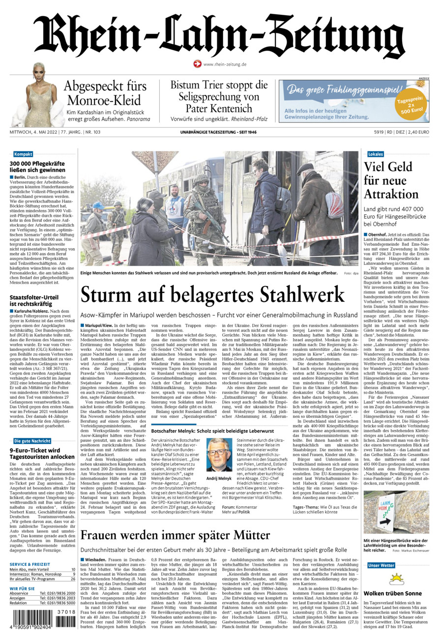 Rhein-Lahn-Zeitung Diez (Archiv) vom Mittwoch, 04.05.2022