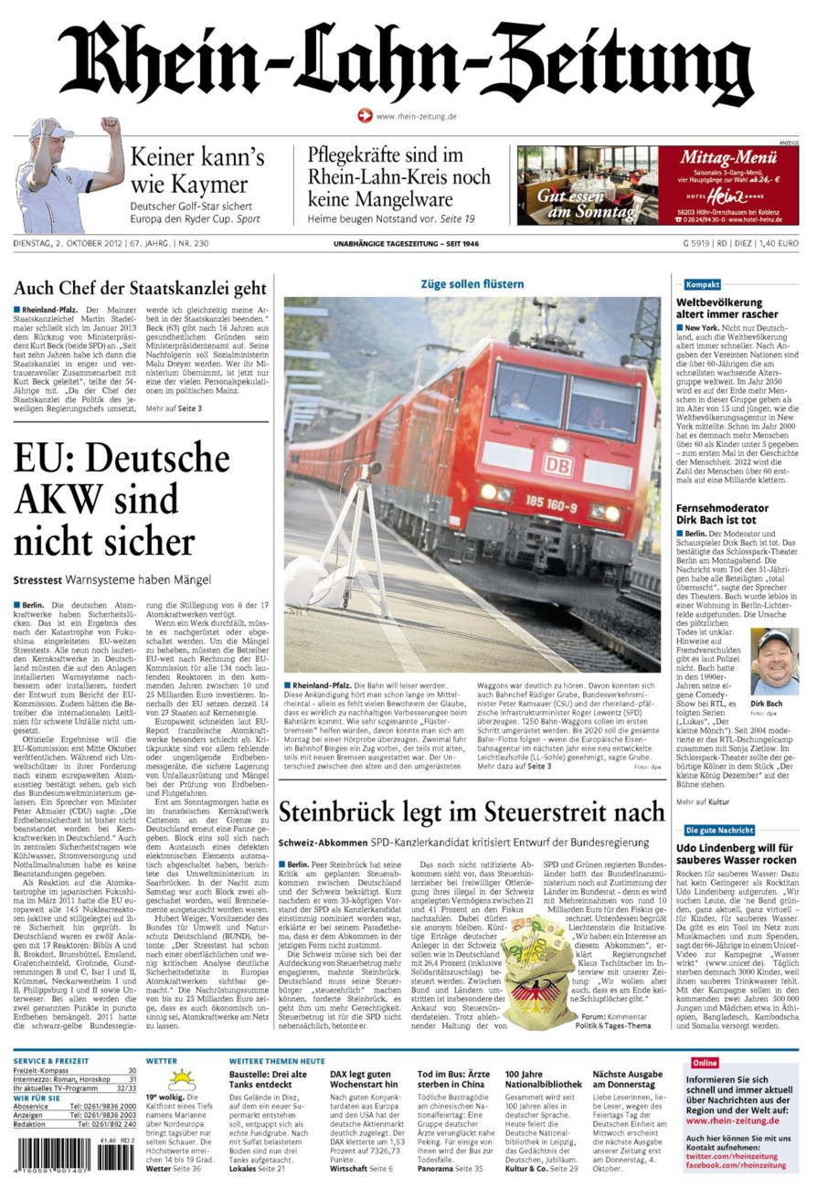 Rhein-Lahn-Zeitung Diez (Archiv) vom Dienstag, 02.10.2012