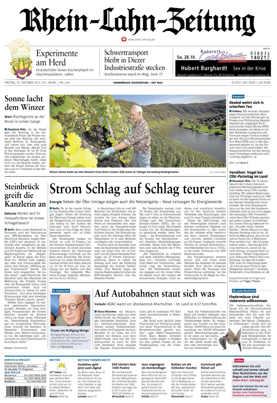 Rhein-Lahn-Zeitung Diez (Archiv) vom Freitag, 19.10.2012