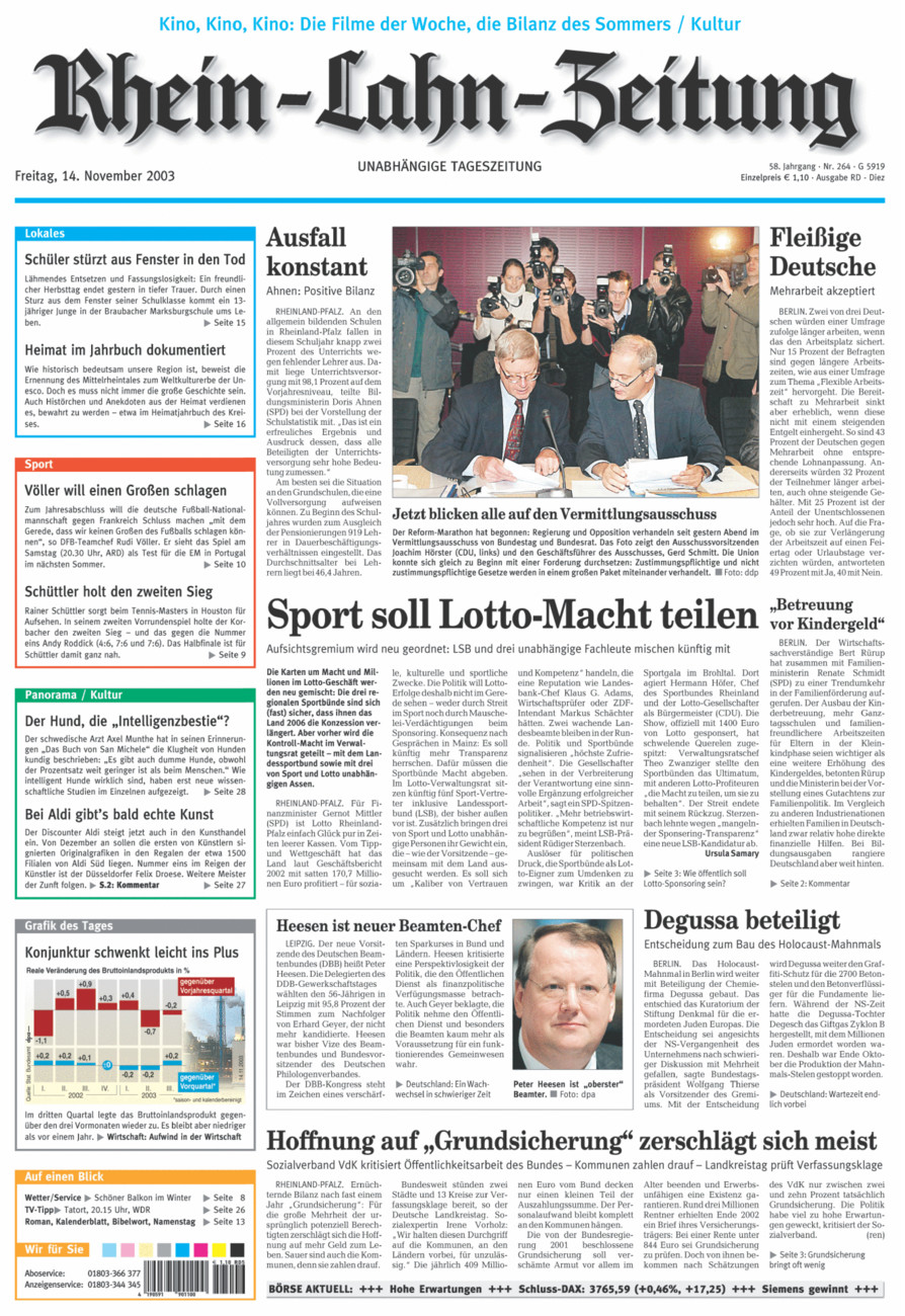 Rhein-Lahn-Zeitung Diez (Archiv) vom Freitag, 14.11.2003