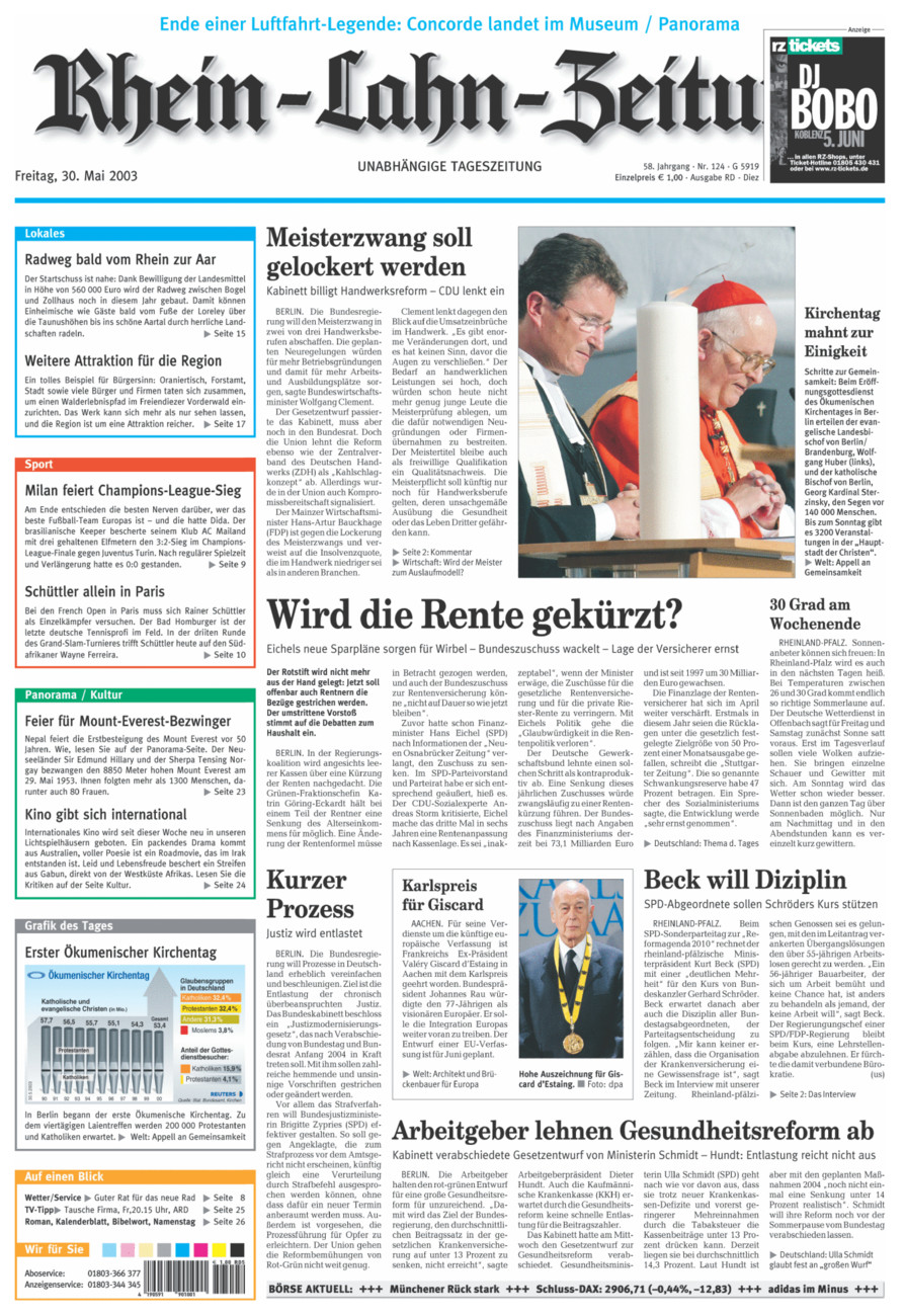 Rhein-Lahn-Zeitung Diez (Archiv) vom Freitag, 30.05.2003