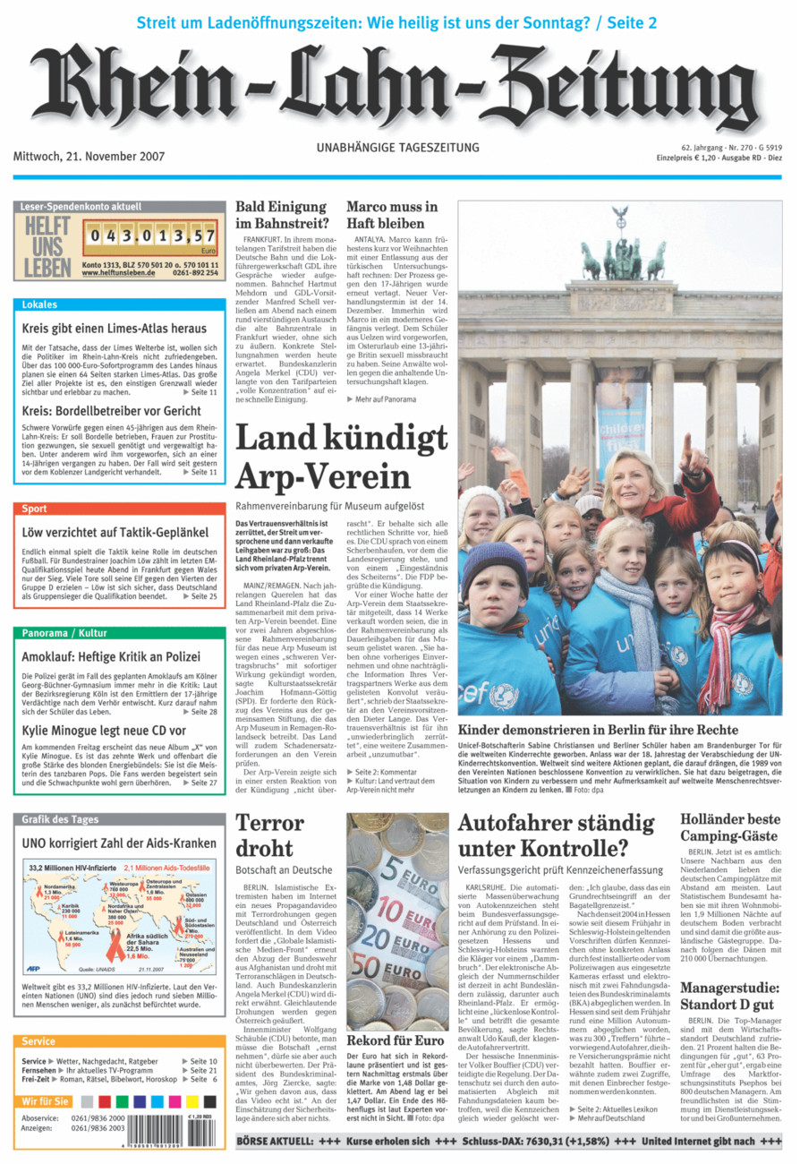 Rhein-Lahn-Zeitung Diez (Archiv) vom Mittwoch, 21.11.2007