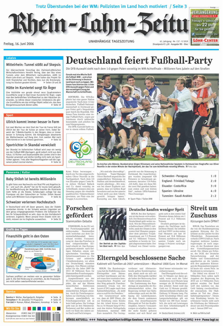 Rhein-Lahn-Zeitung Diez (Archiv) vom Freitag, 16.06.2006