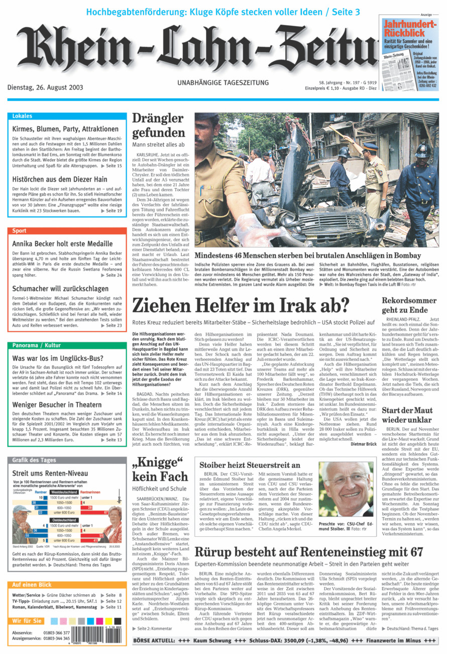 Rhein-Lahn-Zeitung Diez (Archiv) vom Dienstag, 26.08.2003