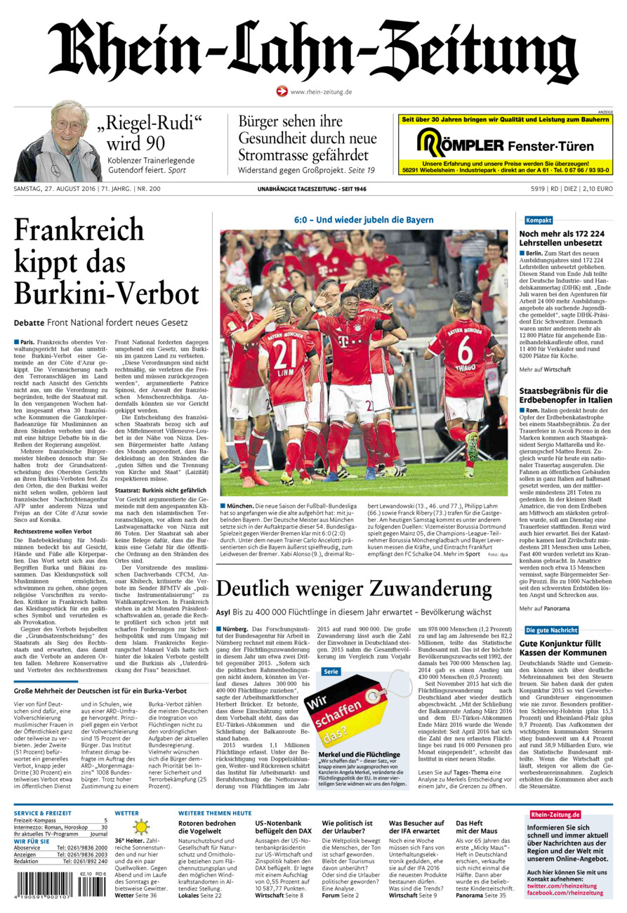 Rhein-Lahn-Zeitung Diez (Archiv) vom Samstag, 27.08.2016