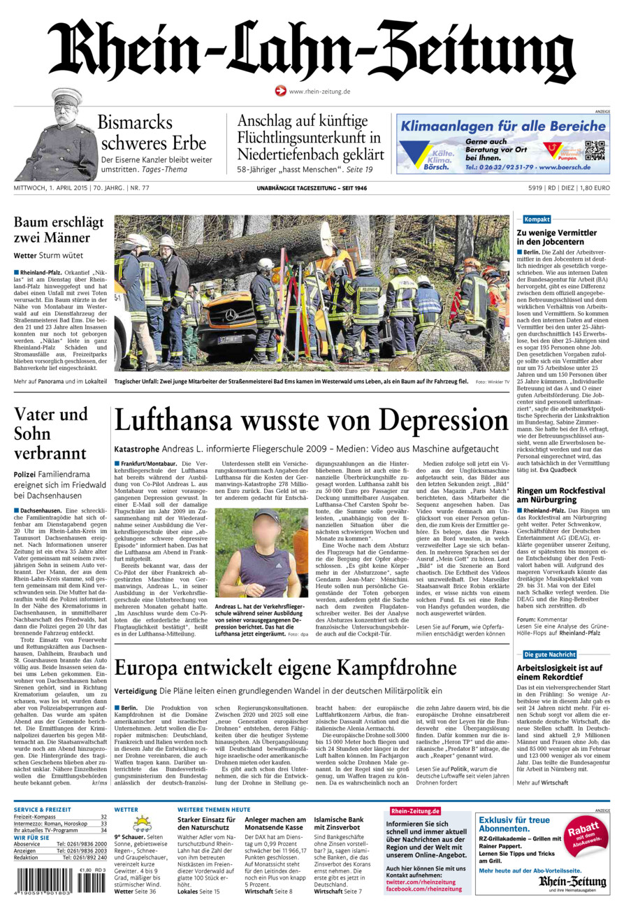 Rhein-Lahn-Zeitung Diez (Archiv) vom Mittwoch, 01.04.2015