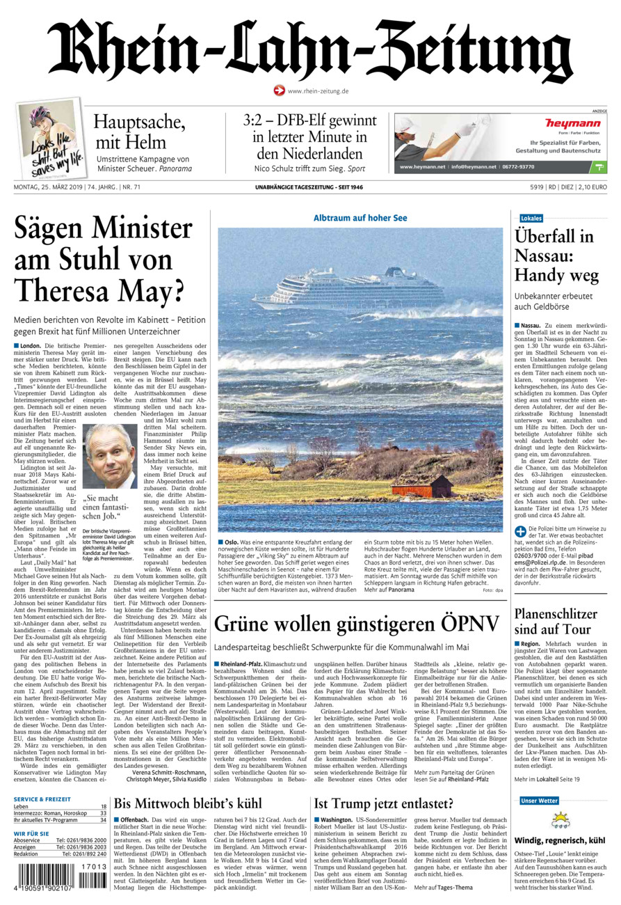 Rhein-Lahn-Zeitung Diez (Archiv) vom Montag, 25.03.2019