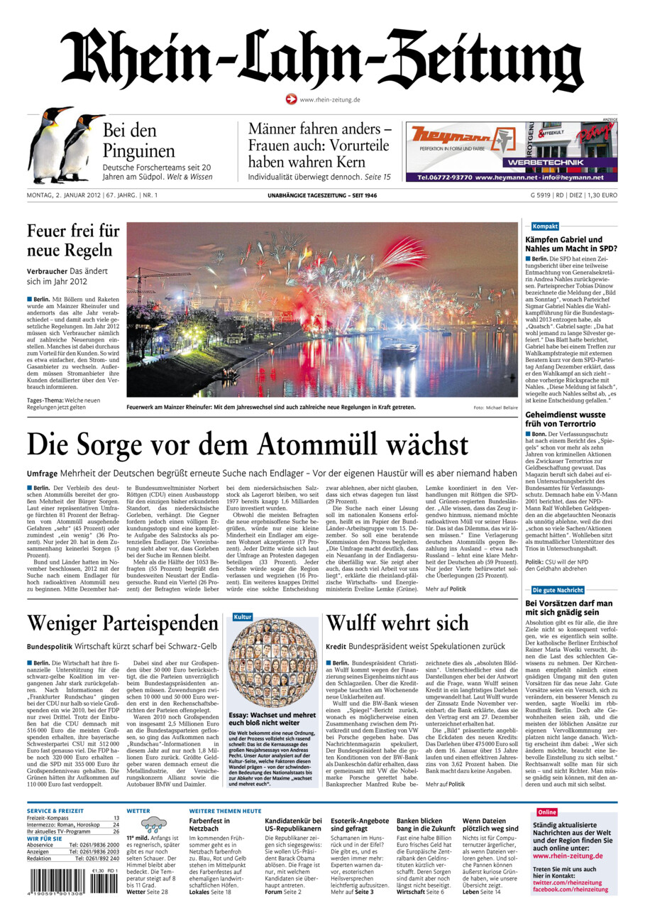 Rhein-Lahn-Zeitung Diez (Archiv) vom Montag, 02.01.2012