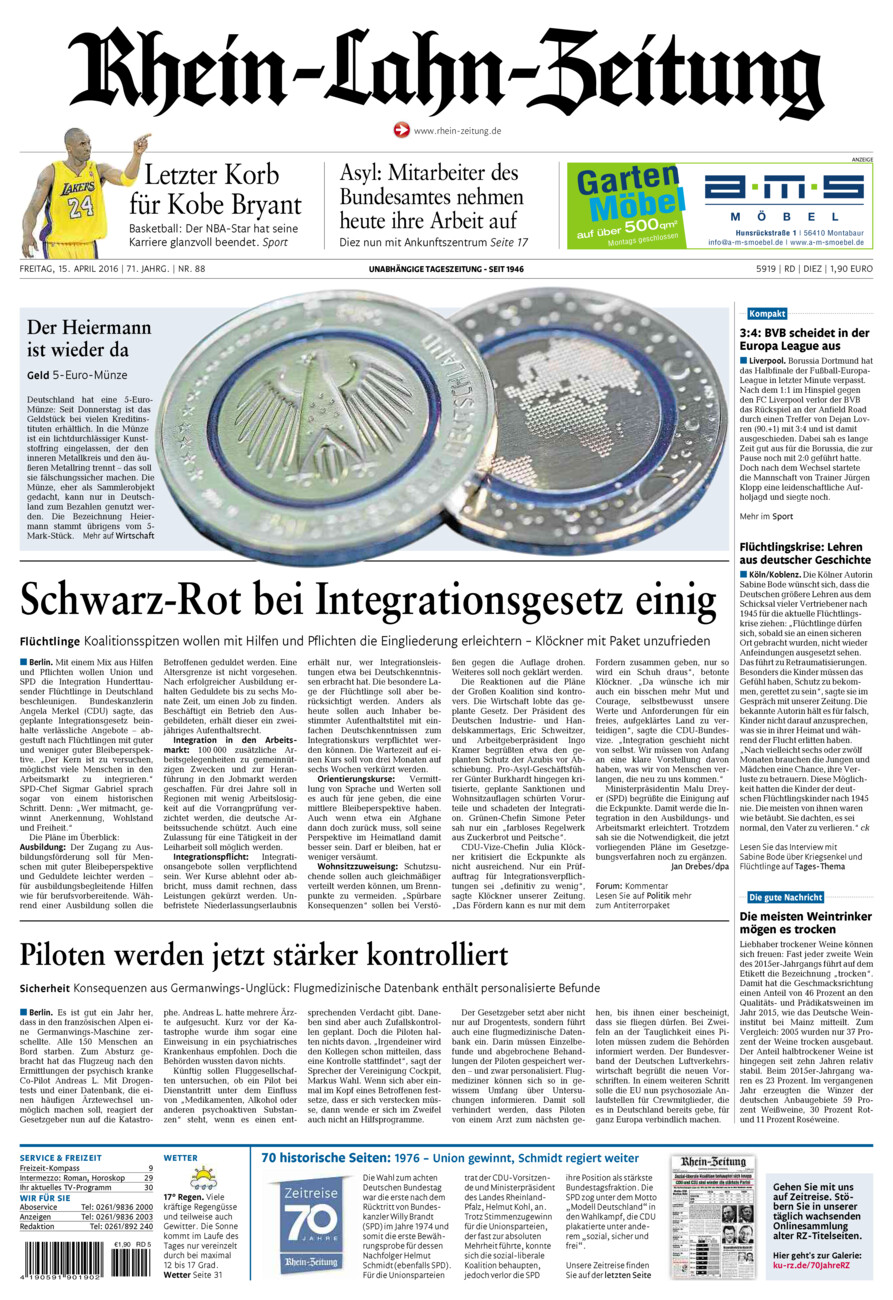 Rhein-Lahn-Zeitung Diez (Archiv) vom Freitag, 15.04.2016