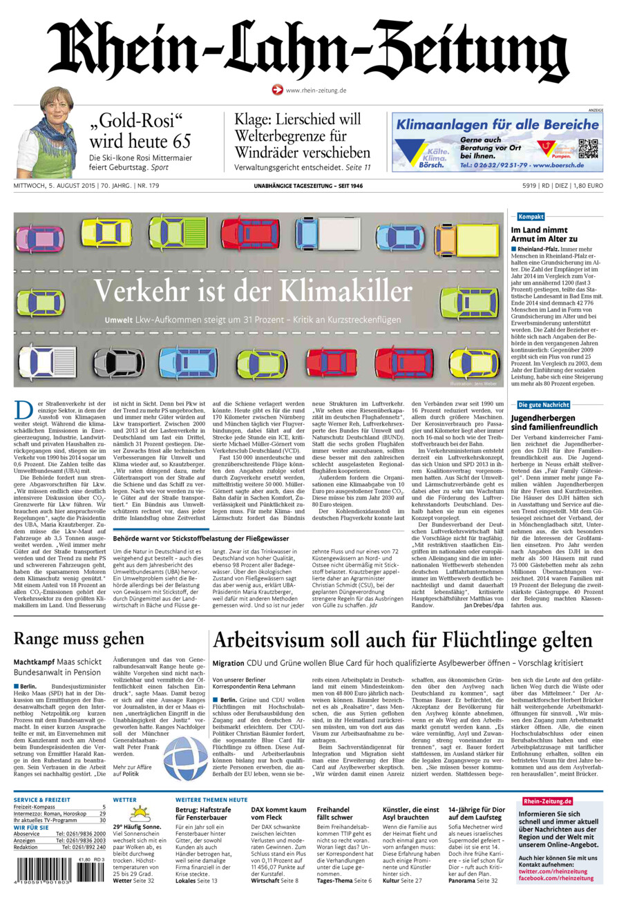 Rhein-Lahn-Zeitung Diez (Archiv) vom Mittwoch, 05.08.2015