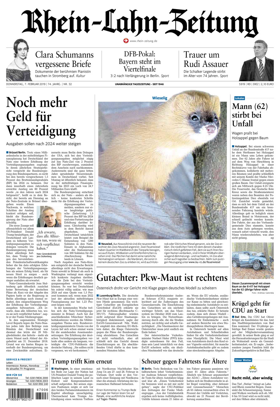 Rhein-Lahn-Zeitung Diez (Archiv) vom Donnerstag, 07.02.2019