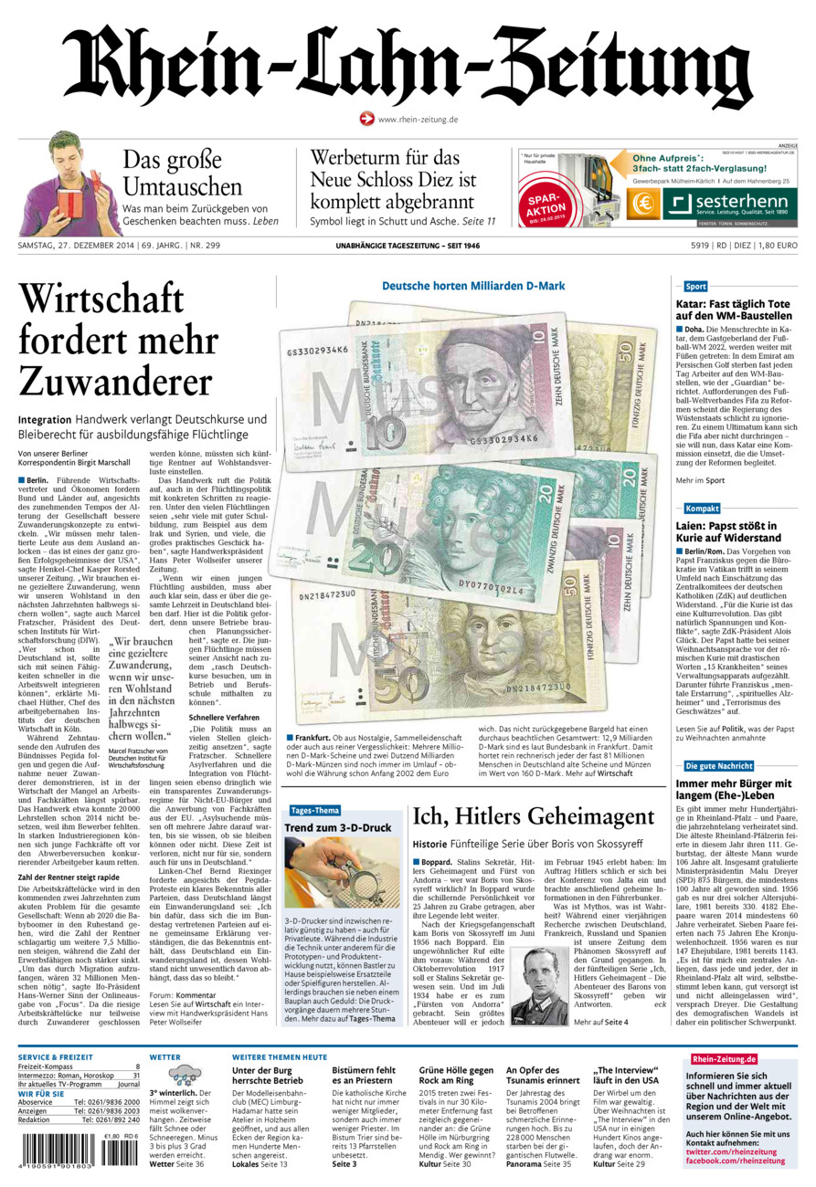 Rhein-Lahn-Zeitung Diez (Archiv) vom Samstag, 27.12.2014